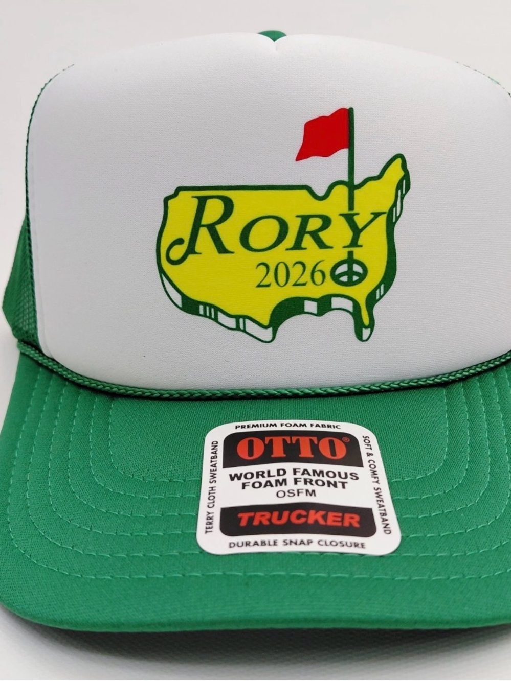 Rory 2026 Masters Champion Cap Hat Foam Trucker Mesh Snapback Green & White